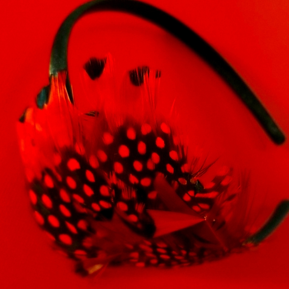 Red Black feather headband fasinator